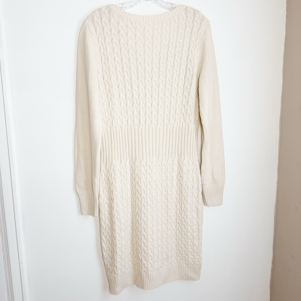 VENUS Cream Long Sleeve Cable Knit Dress with Ribbed Knit Cuffs/WaistBand/Hem - Picture 10 of 10